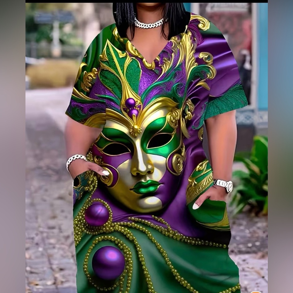 Elegant Mask Print Midi Dress - Picture 5 of 16